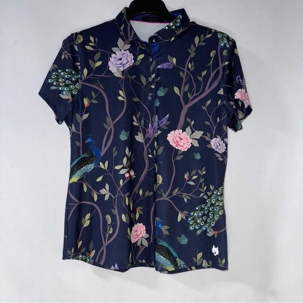 Greyson Navy Floral & Peacock Short Sleeve Button-Down